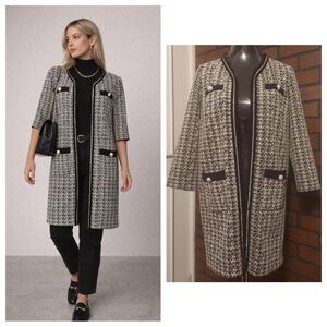 Joseph Ribkoff Houndstooth Long Cardigan Jacket Size 8 Chanel Style